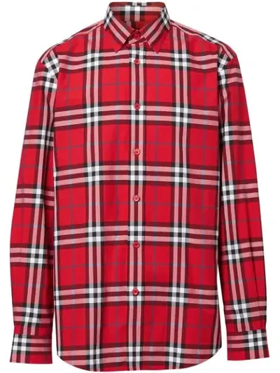 Burberry Vintage Check Cotton Poplin Shirt In Bright Red