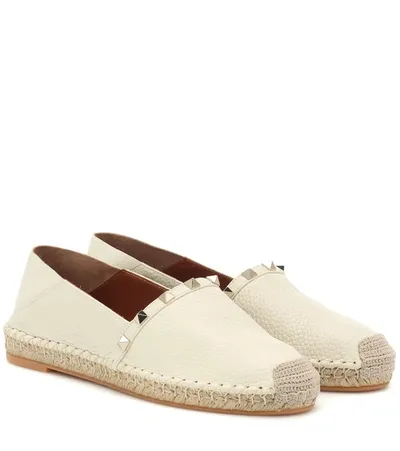 Valentino Garavani Rockstud Double Leather Espadrilles In Light Ivory