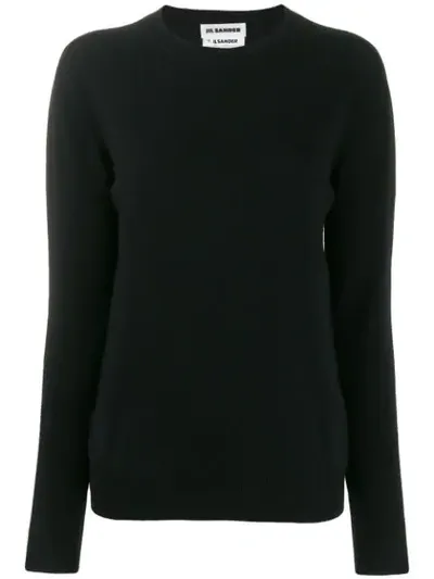 Jil Sander Ribbed Round Neck Knitted Sweater In Black