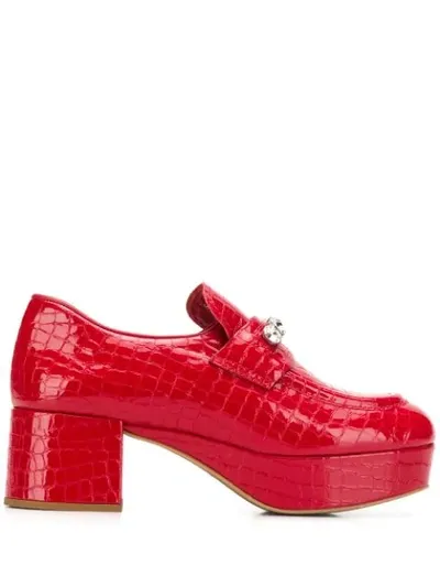 Miu Miu Crystal Embellished Patent Leather Loafers In F068z Fuoco