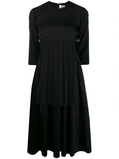 Comme Des Garçons Pleated Panel Midi Dress In Black