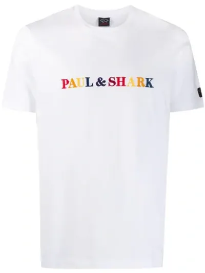 Paul & Shark Logo Embroidered Crew Neck T-shirt In White