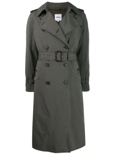 Aspesi Distressed Finish Trench Coat In Green