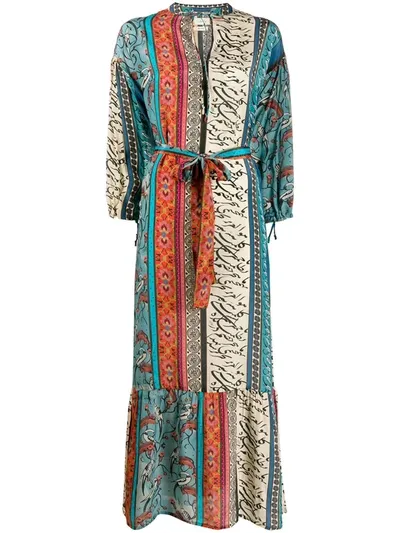 Chufy Alqamar Calligraphy-print Satin-crepe Dress In Brown