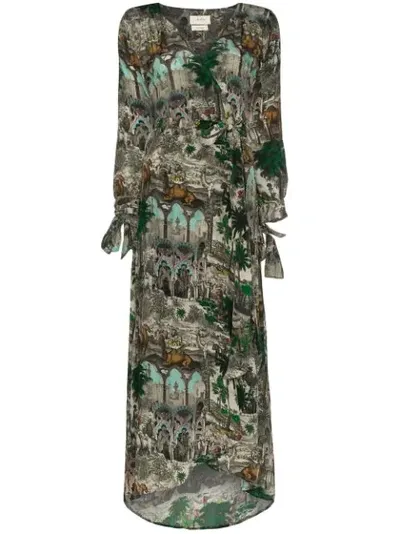 Chufy Jamal Landscape-print Crepe Wrap Dress In Multicoloured