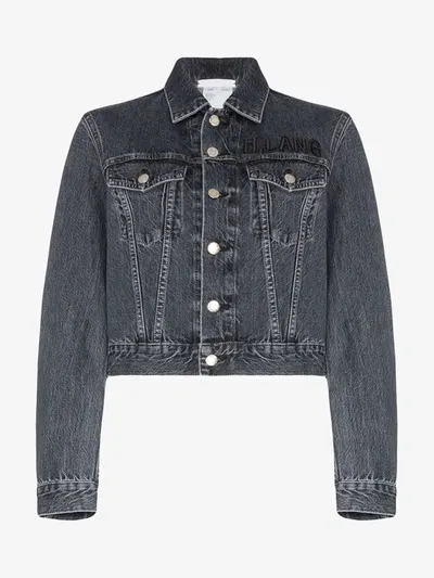 Helmut Lang Logo Embroidered Cropped Denim Jacket In Grey