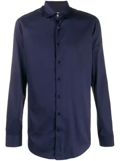 Etro Long Sleeved Cotton Shirt In Blue