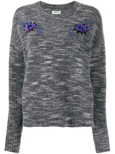 Kenzo Sequin Embroidered Crew Neck Sweater In Grey