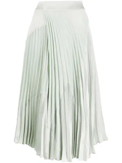 Vince Mixed Media Pleated Satin Midi Skirt In Green