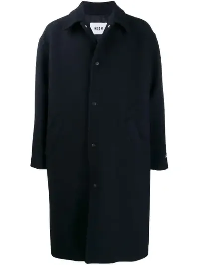 Msgm Turbo Embroidered Oversized Coat In Blue