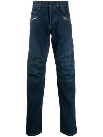 Balmain Ribbed Slim-fit Denim Jeans In Blue