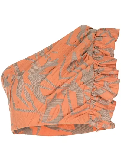 Alexis Frisa Cotton One Shoulder Amber Crop Top In Orange