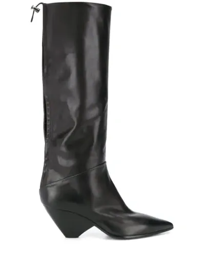 Strategia Pointed Mid-calf Boots In Black