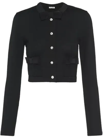 Miu Miu Bow Details Cardigan In Black