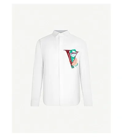 Valentino Face Rose-print Regular-fit Cotton Shirt In White