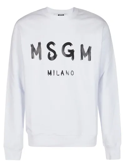 Msgm Logo-print Crew Neck Sweatshirt In White