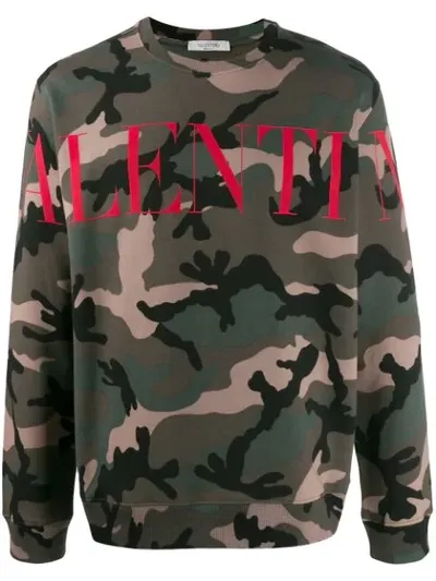 Valentino Logo Camouflage Sweatshirt In Green