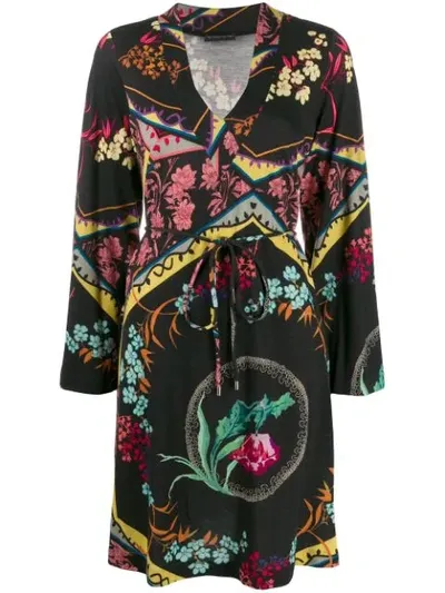 Etro Patterned Long Sleeve Dress In Black