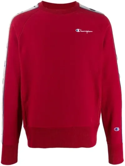 Champion Logo Print Stripe Sweatshirt In Red