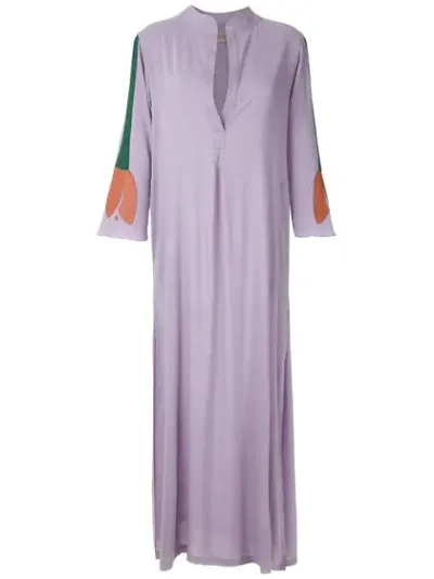 Adriana Degreas Tulip Appliqué Maxi Kaftan In Purple