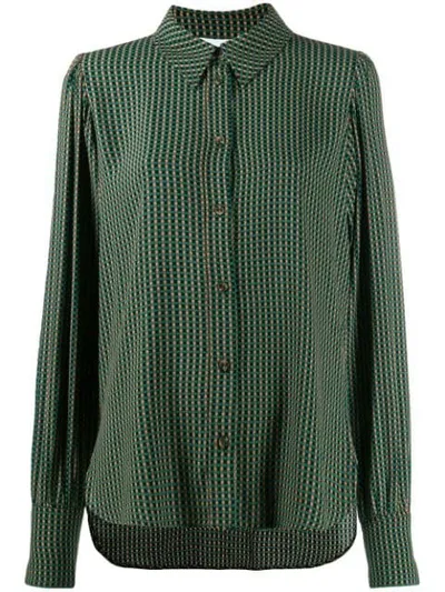 Ganni Check Print Shirt In Green