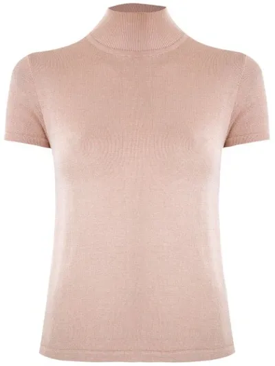 Andrea Bogosian Ribbed Knit High Neck Blouse In Pink