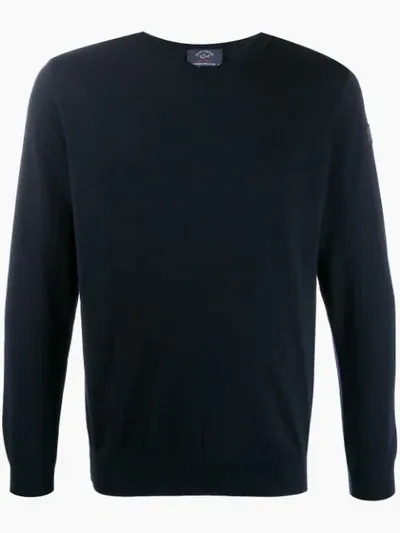 Paul & Shark V-neck Knitted Sweater In Blue