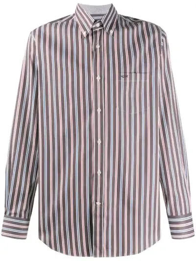 Paul & Shark Striped Cotton Shirt In Brown