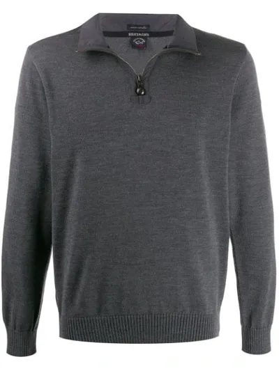 Paul & Shark Wool Zip Detail Sweater In Grey