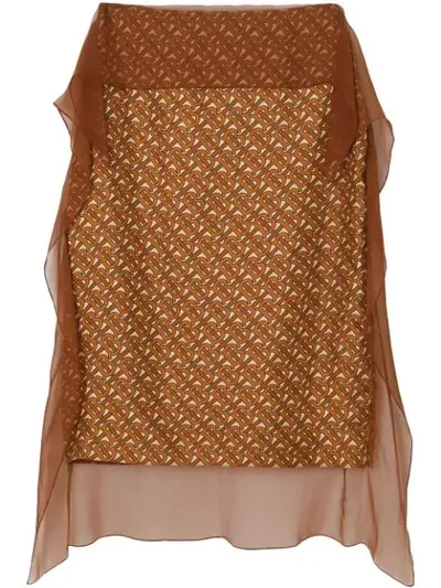 Burberry Scarf Detail Monogram Print Silk Pencil Skirt In Brown