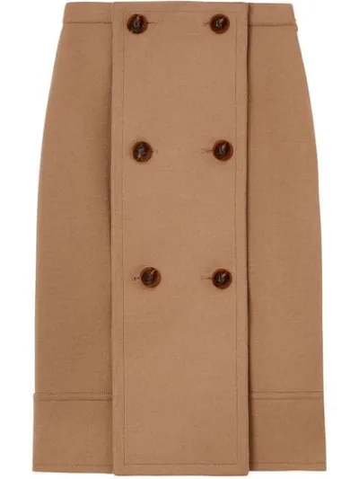 Burberry Button Panel Detail Wool Cashmere A-line Skirt In Brown