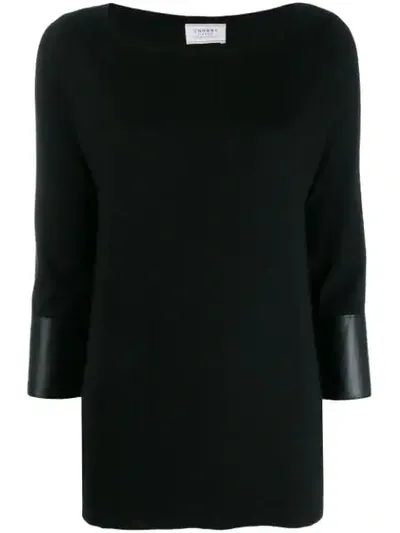 Snobby Sheep Leather Trim Jumper In Black