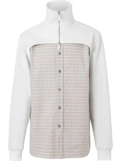 Burberry Track Top Detail Small Scale Check Cotton Shirt In Neutrals