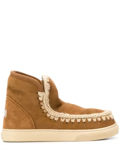 Mou Crochet Stitch-trim Sneaker Boots In Brown