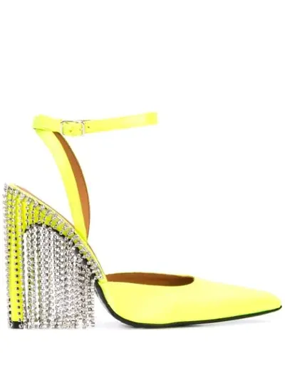 Area 90mm Crystal Fringe Velvet Satin Pumps In Yellow