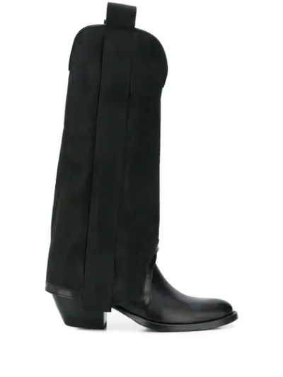 Bruno Bordese Tall Panelled Boots In Black