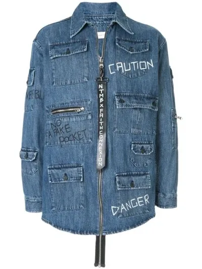 Faith Connexion Ntmb Graffiti Denim Jacket In Blue