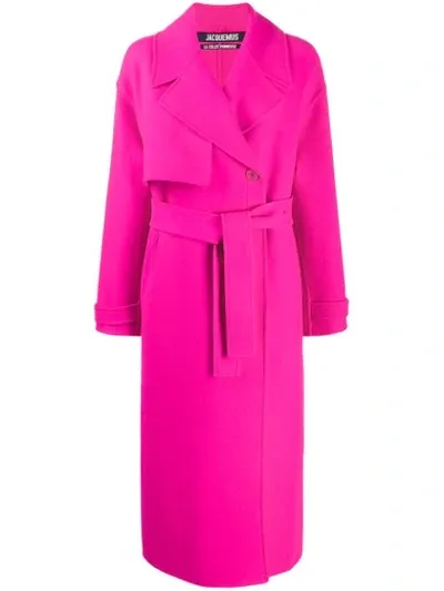 Jacquemus Sabe Oversized Neon Wool Trench Coat In Pink