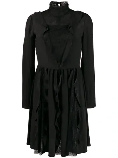 Red Valentino Turtleneck Long-sleeve Silk Crepe De Chine Dress In Black