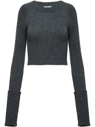 Prada Slim Ribbed Sweater In Grey