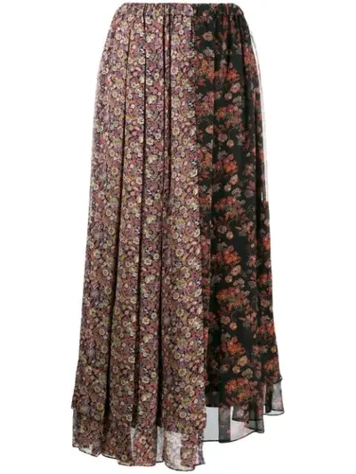 Junya Watanabe Patched Floral Print Skirt In Black