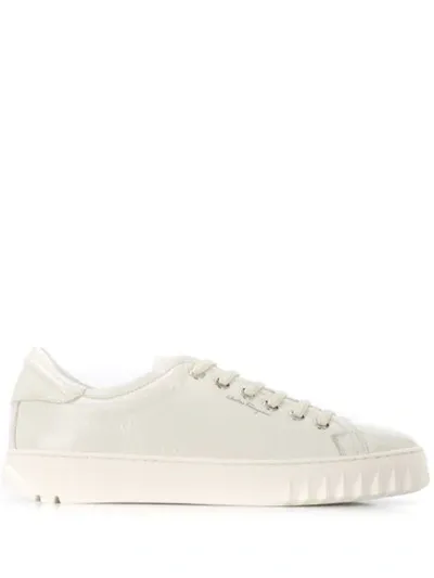 Ferragamo Shark Tooth Detail Sneakers In White