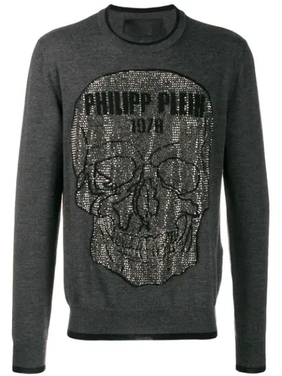 Philipp Plein Skull Studded Jumper In Grey