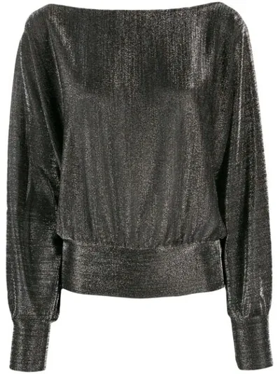 Liu •jo Metallic Boat Neck Sweatshirt In Silver