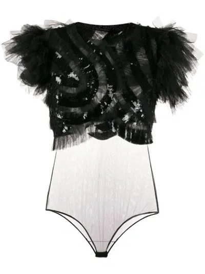 Alberta Ferretti Sequins Embellished Bodysuit In Black