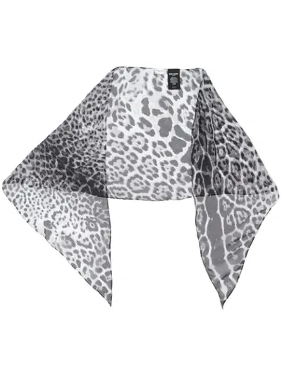 Saint Laurent Leopard-print Sheer Scarf In Grey