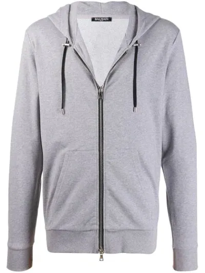 Balmain Logo Printed Hoodie In Grey