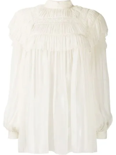 Alberta Ferretti Embroidered Lace Blouse In White