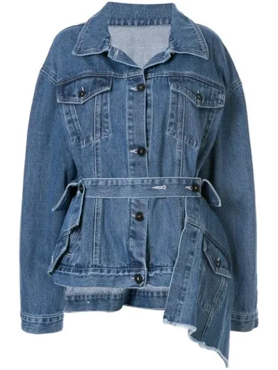 Ruban Tie-waist Denim Jacket In Blue