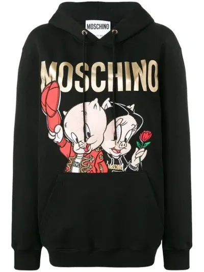 Moschino Porky & Petunia Pig Graphic Hoodie In Black